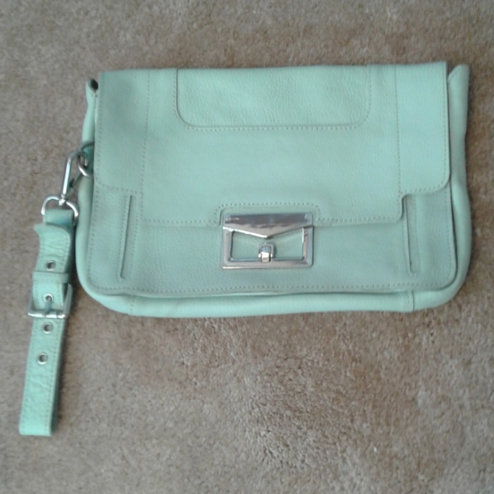 Mint pebbles leather clutch
